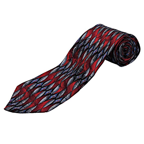 Principe Red Silver 100% Silk Tie Handmade in Italy Diamond Pattern 55 x 4 - Picture 1 of 6